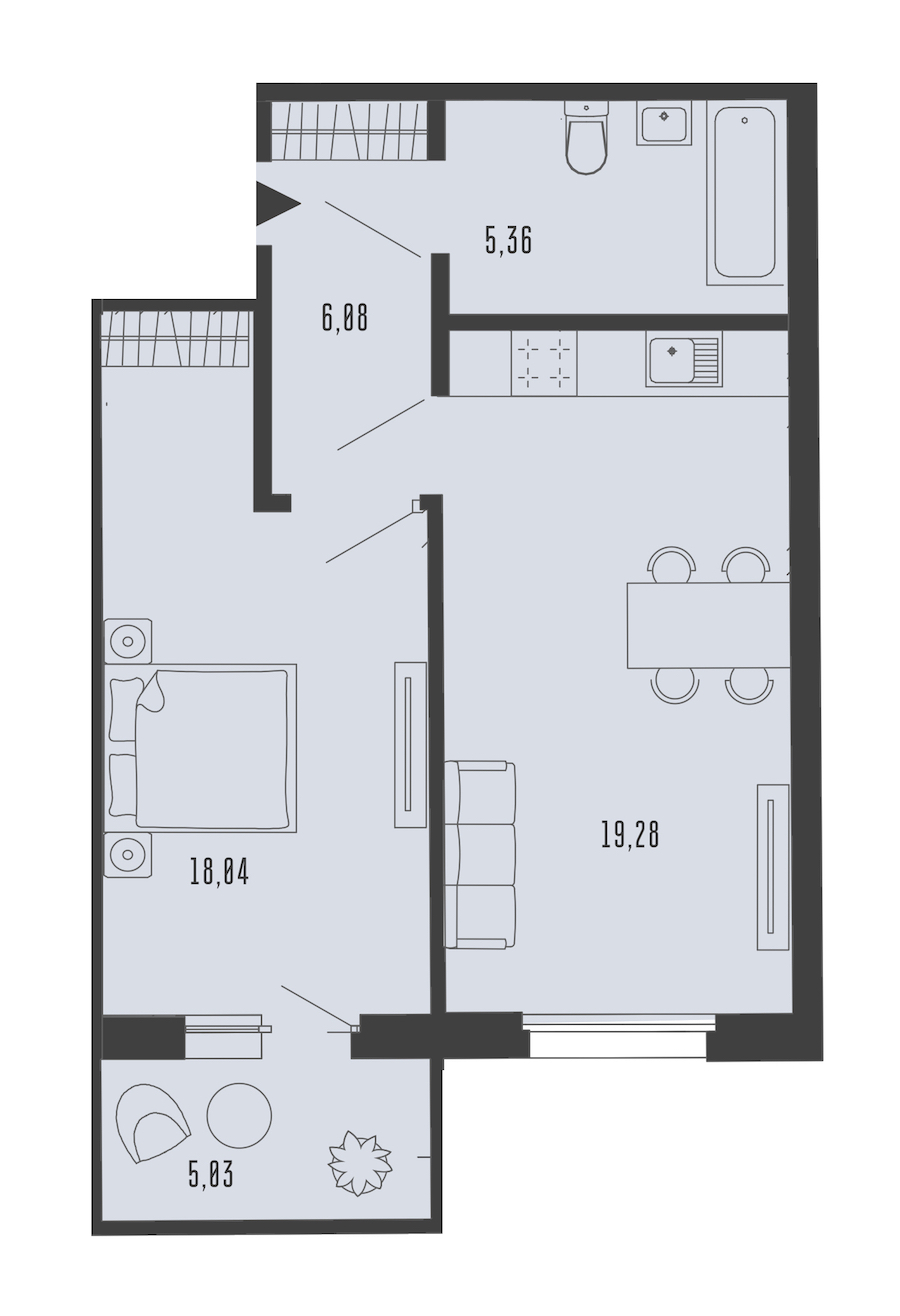 1-комнатная квартира 50.27 м², 3/5 эт., Комплекс апартаментов «Bereg. Курортный»